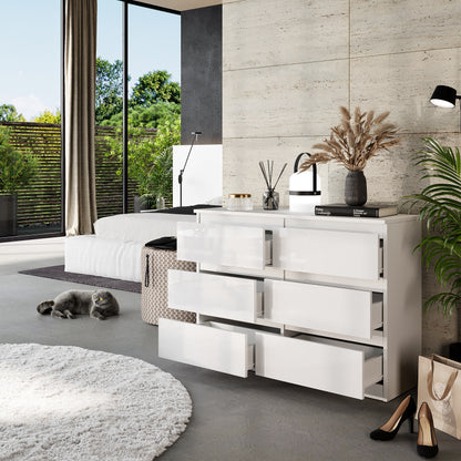 GABRIEL - Cassettiera a 6 cassetti - Credenza per camera da letto - Bianco opaco / Bianco lucido