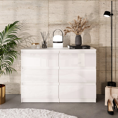 GABRIEL - Cassettiera a 6 cassetti - Credenza per camera da letto - Bianco opaco / Bianco lucido