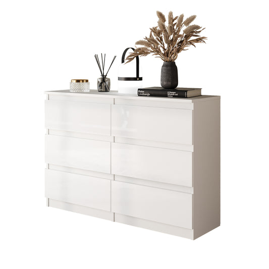 GABRIEL - Cassettiera a 6 cassetti - Credenza per camera da letto - Bianco opaco / Bianco lucido