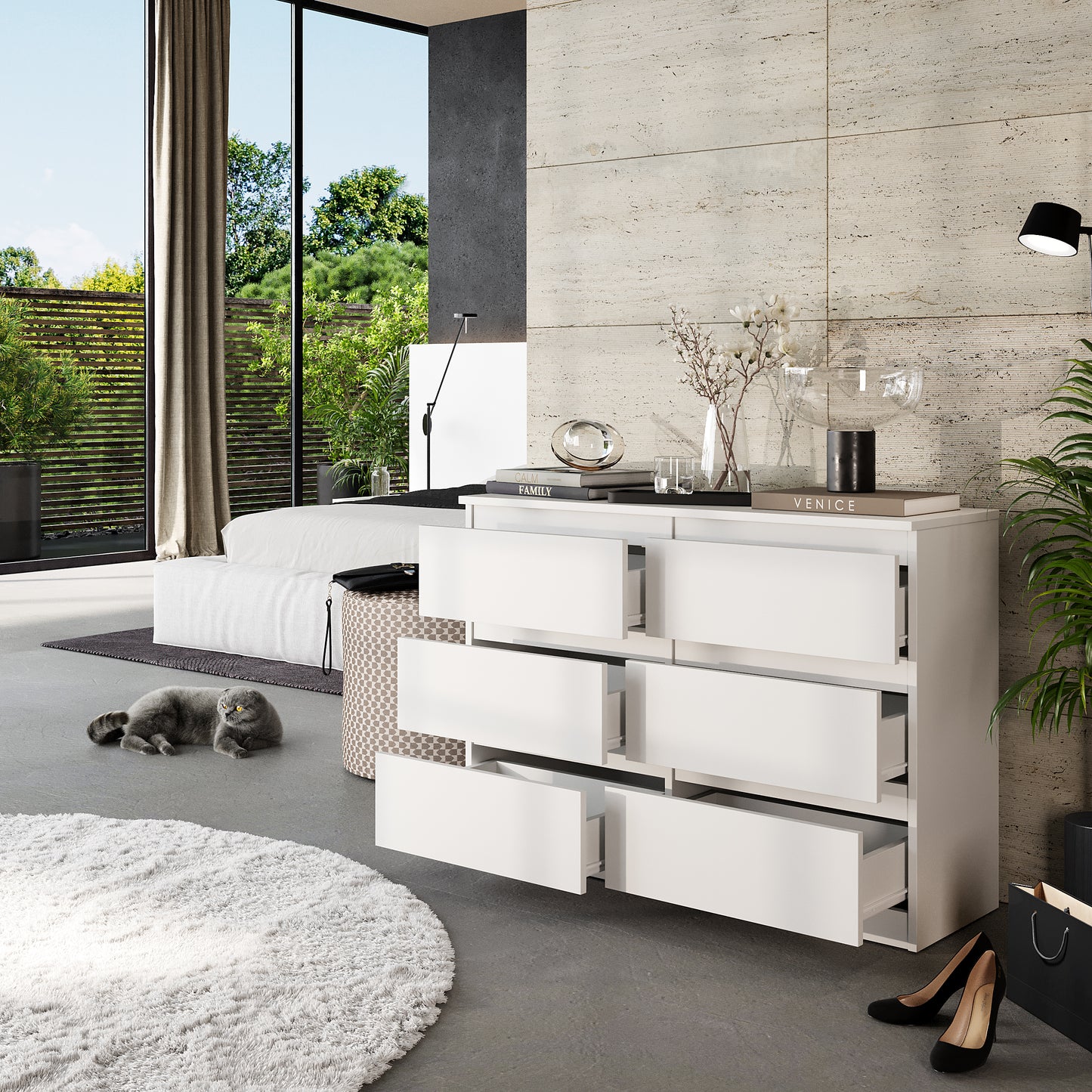 GABRIEL - Cassettiera a 6 cassetti - Credenza per camera da letto - Bianco opaco