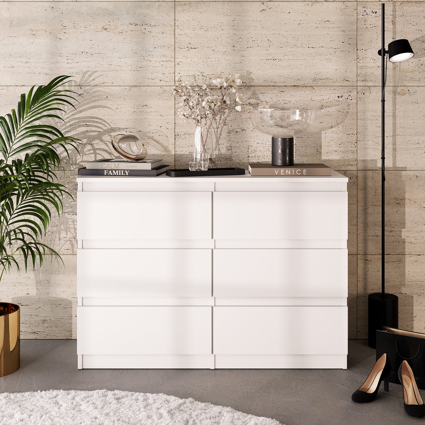 GABRIEL - Cassettiera a 6 cassetti - Credenza per camera da letto - Bianco opaco