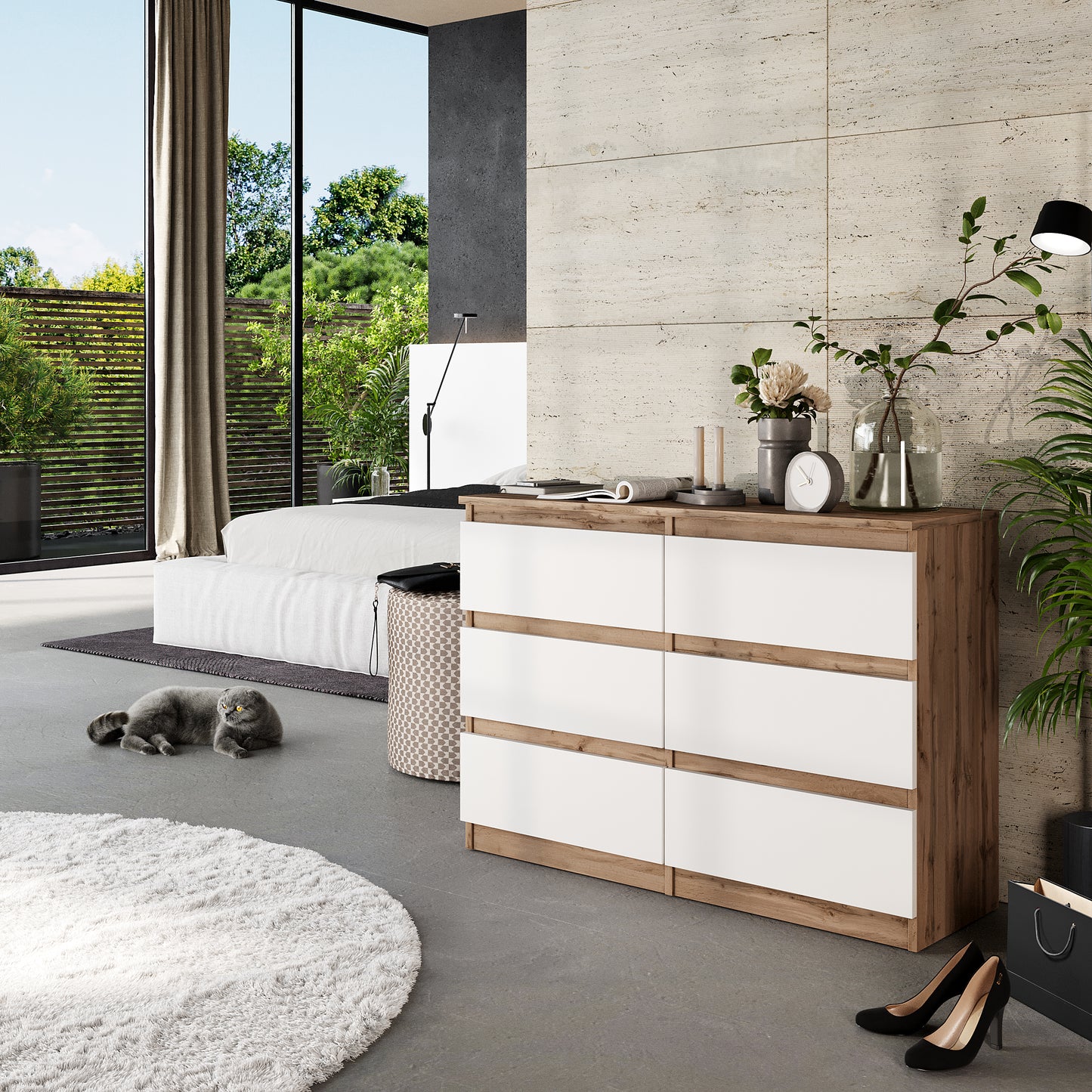 GABRIEL - Cassettiera a 6 cassetti - Credenza per camera da letto - Rovere di Wotan / Bianco Opaco