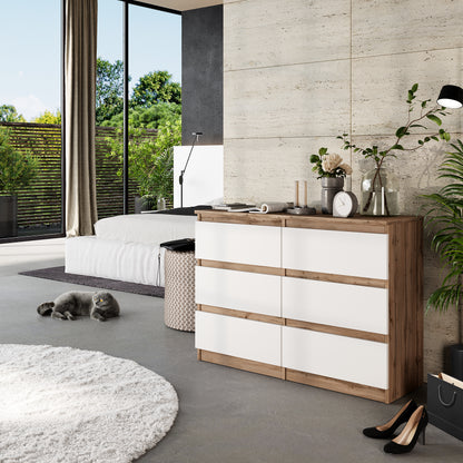 GABRIEL - Cassettiera a 6 cassetti - Credenza per camera da letto - Rovere di Wotan / Bianco Opaco