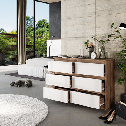GABRIEL - Cassettiera a 6 cassetti - Credenza per camera da letto - Rovere di Wotan / Bianco Opaco