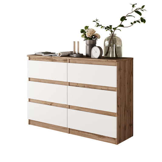 GABRIEL - Cassettiera a 6 cassetti - Credenza per camera da letto - Rovere di Wotan / Bianco Opaco