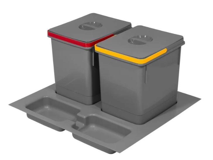 Pattumiera differenziata per cassetto sottolavello - 2x15L - mobile 60 cm - Antracite