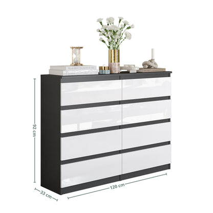 GABRIEL - Cassettiera a 8 cassetti - Credenza per camera da letto - Antracite / Bianco Lucido