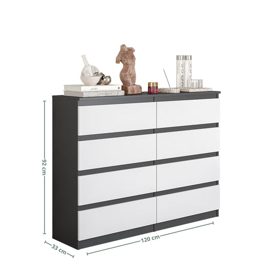 GABRIEL - Cassettiera a 8 cassetti - Credenza per camera da letto - Antracite / Bianco Opaco