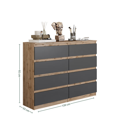 GABRIEL - Cassettiera a 8 cassetti - Credenza per camera da letto - Rovere Wotan / Antracite