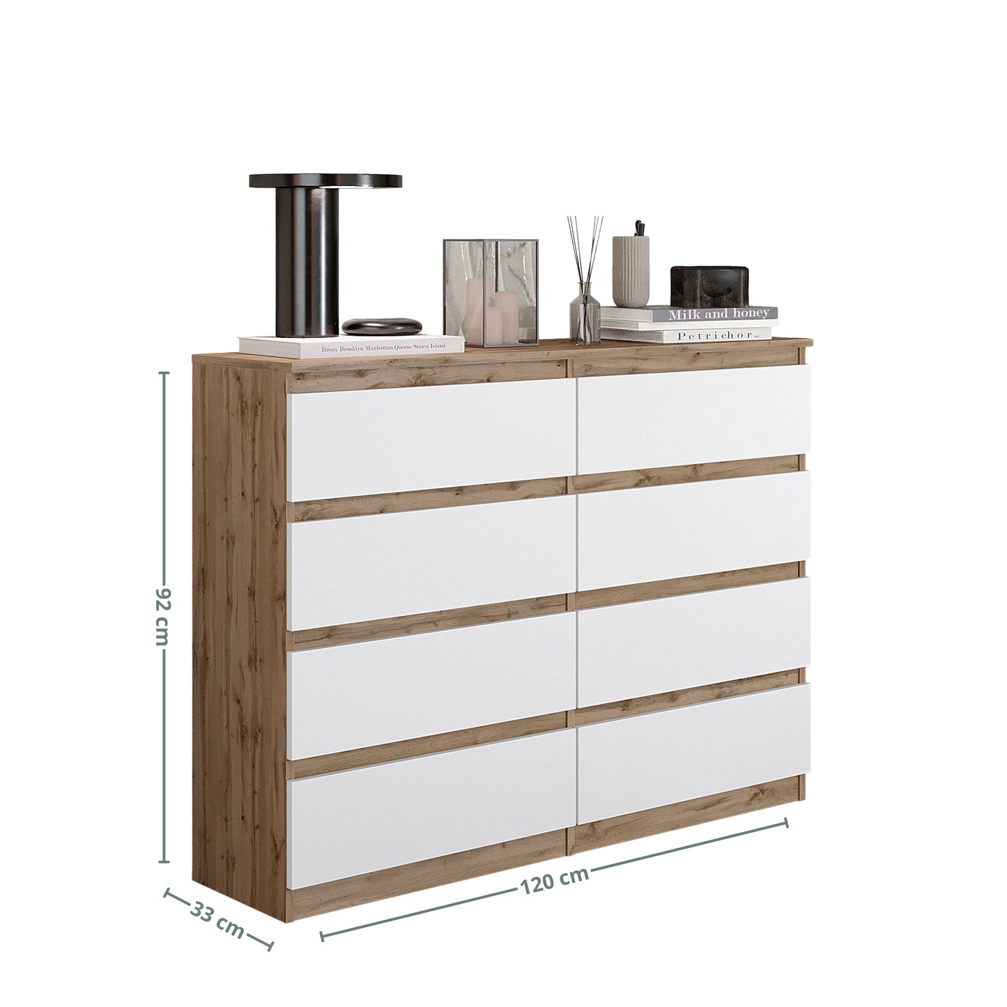 GABRIEL - Cassettiera a 8 cassetti - Credenza per camera da letto - Rovere Wotan / Bianco Opaco
