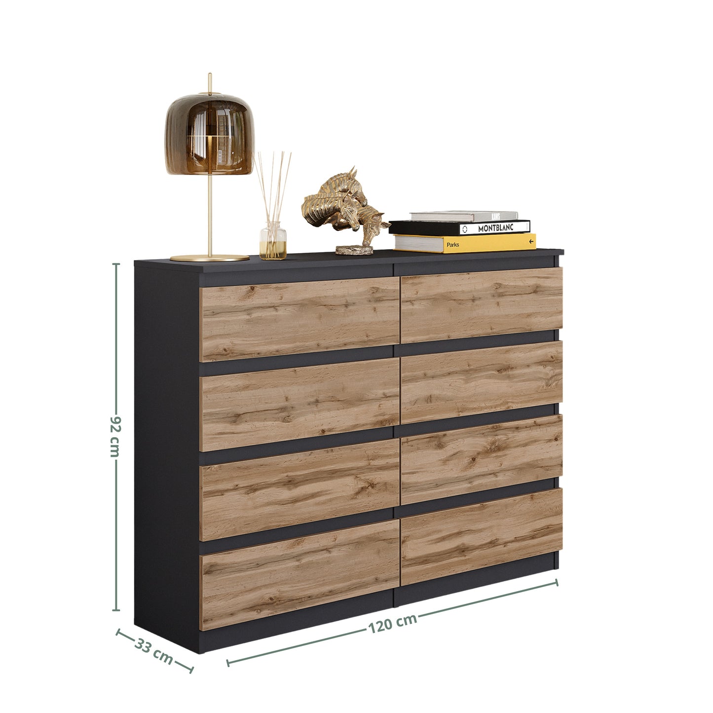 GABRIEL - Cassettiera a 8 cassetti - Credenza per camera da letto - Antracite / Rovere Wotan