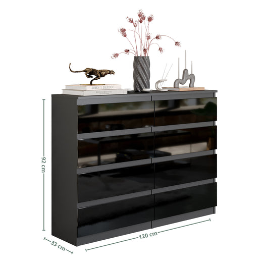 GABRIEL - Cassettiera a 8 cassetti - Credenza per camera da letto - Antracite / Nero Lucido