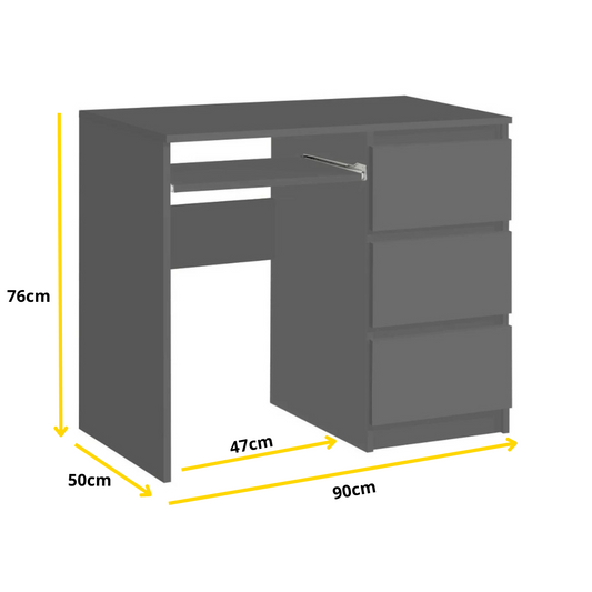 BRUNO - Scrivania per computer con 3 cassetti e vassoio per tastiera H76cm L90cm P50cm Destra - Antracite