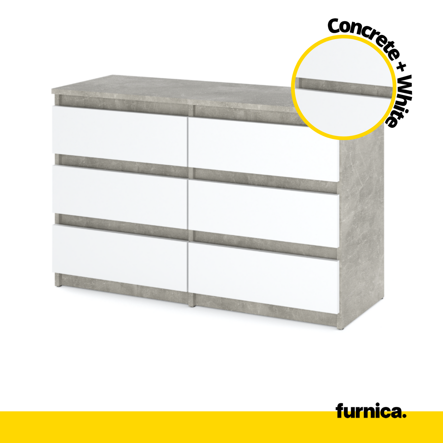 GABRIEL - Cassettiera a 6 cassetti - Credenza per camera da letto - Calcestruzzo / Bianco opaco