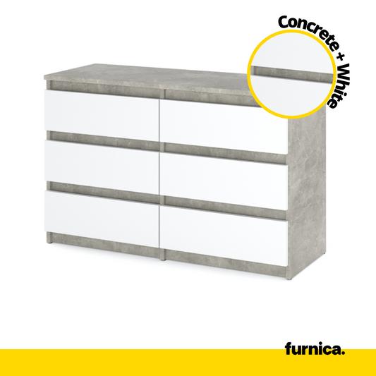 GABRIEL - Cassettiera a 6 cassetti - Credenza per camera da letto - Calcestruzzo / Bianco opaco