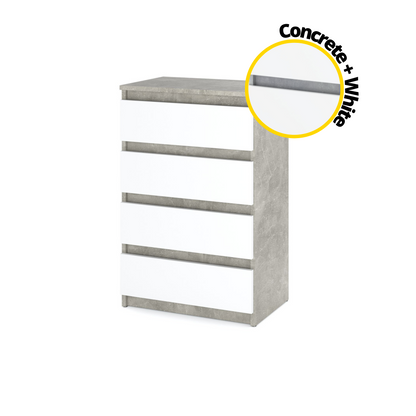 GABRIEL - Comò a 4 cassetti - Credenza per camera da letto - Calcestruzzo / Bianco opaco