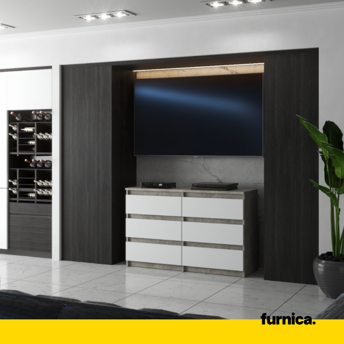 GABRIEL - Cassettiera a 6 cassetti - Credenza per camera da letto - Calcestruzzo / Bianco opaco