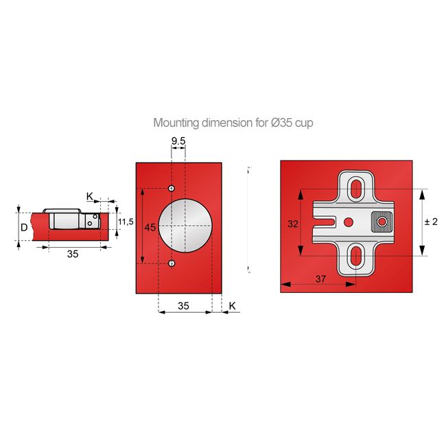 135º Cerniera per mobili, H2 con EURO Viti, Porte ad angolo Furnica 