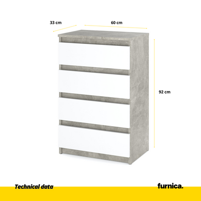 GABRIEL - Comò a 4 cassetti - Credenza per camera da letto - Calcestruzzo / Bianco opaco