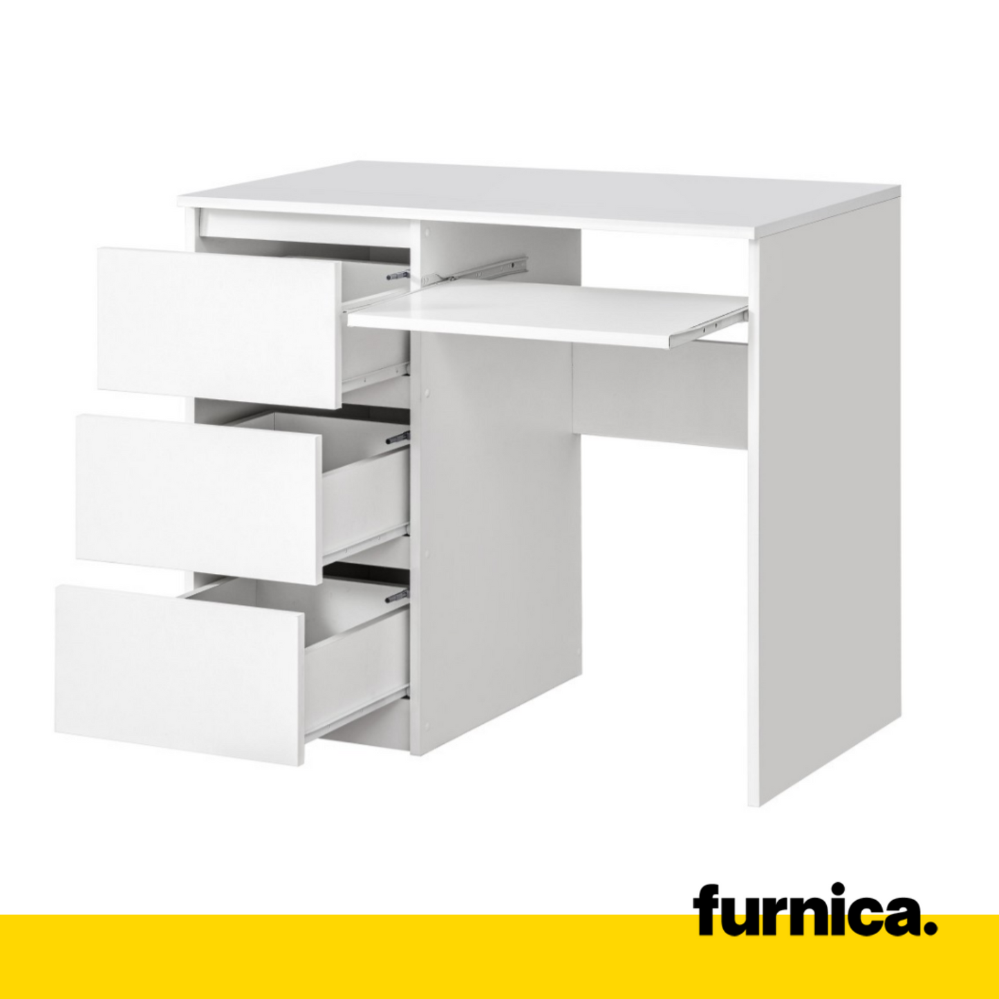 BRUNO - Scrivania per computer con 3 cassetti e vassoio per tastiera H76cm L90cm P50cm Sinistra - Bianco Opaco