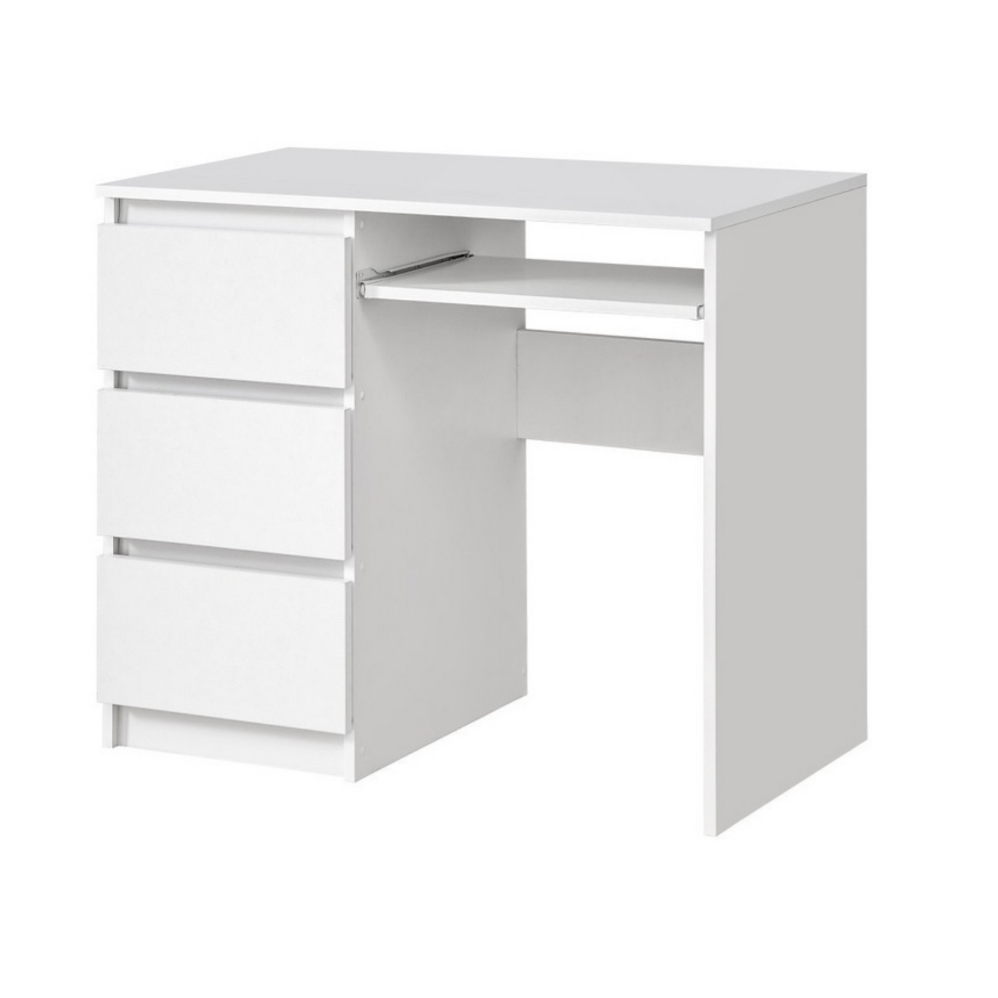 BRUNO - Scrivania per computer con 3 cassetti e vassoio per tastiera H76cm L90cm P50cm Sinistra - Bianco Opaco