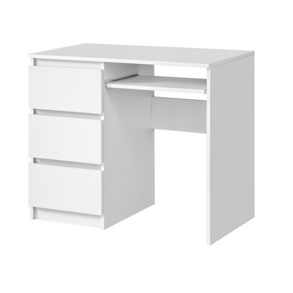 BRUNO - Scrivania per computer con 3 cassetti e vassoio per tastiera H76cm L90cm P50cm Sinistra - Bianco Opaco