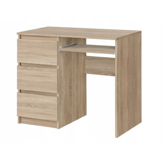 BRUNO - Scrivania per computer con 3 cassetti e vassoio per tastiera H76cm L90cm P50cm Sinistra - Rovere Sonoma