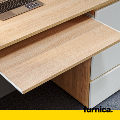 BRUNO - Scrivania per computer con 3 cassetti e vassoio per tastiera H76cm L90cm P50cm Sinistra - Bianco Opaco