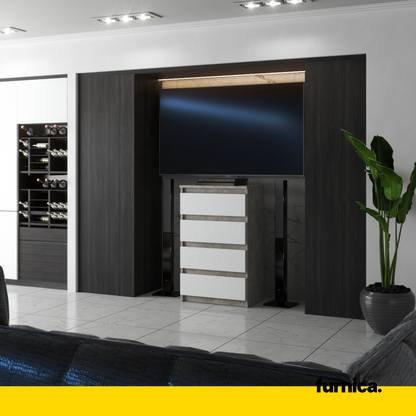 GABRIEL - Comò a 4 cassetti - Credenza per camera da letto - Calcestruzzo / Bianco opaco