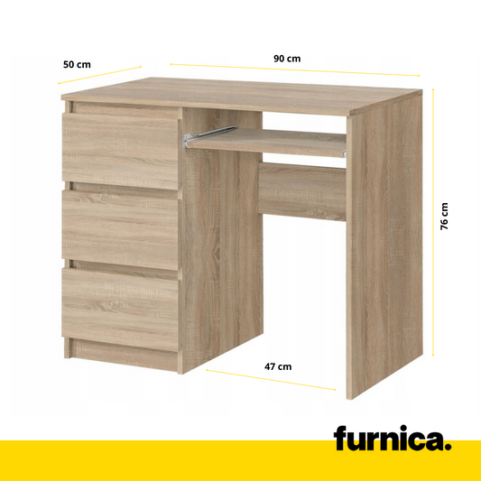 BRUNO - Scrivania per computer con 3 cassetti e vassoio per tastiera H76cm L90cm P50cm Sinistra - Rovere Sonoma