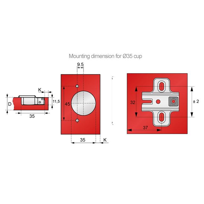 30º Cerniera per mobili, H2 con EURO Viti, Porte ad angolo Furnica 