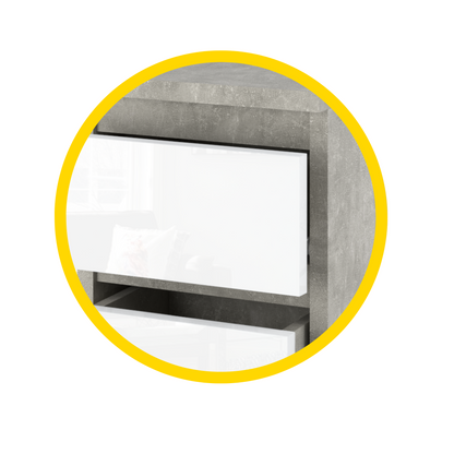 GABRIEL - Comò a 4 cassetti - Credenza per camera da letto - Calcestruzzo / Bianco opaco