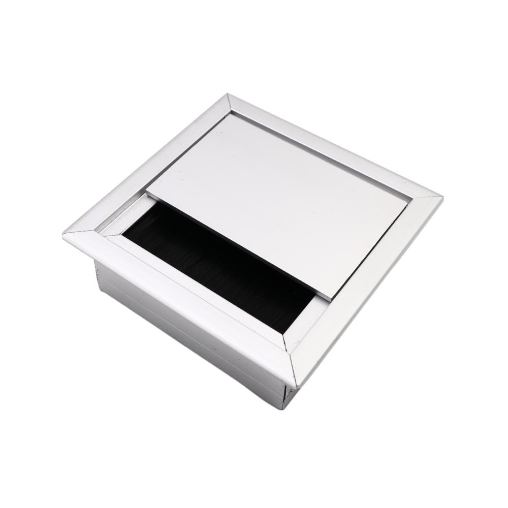 Passacavo quadrato in alluminio per scrivania 80x80mm - Argento