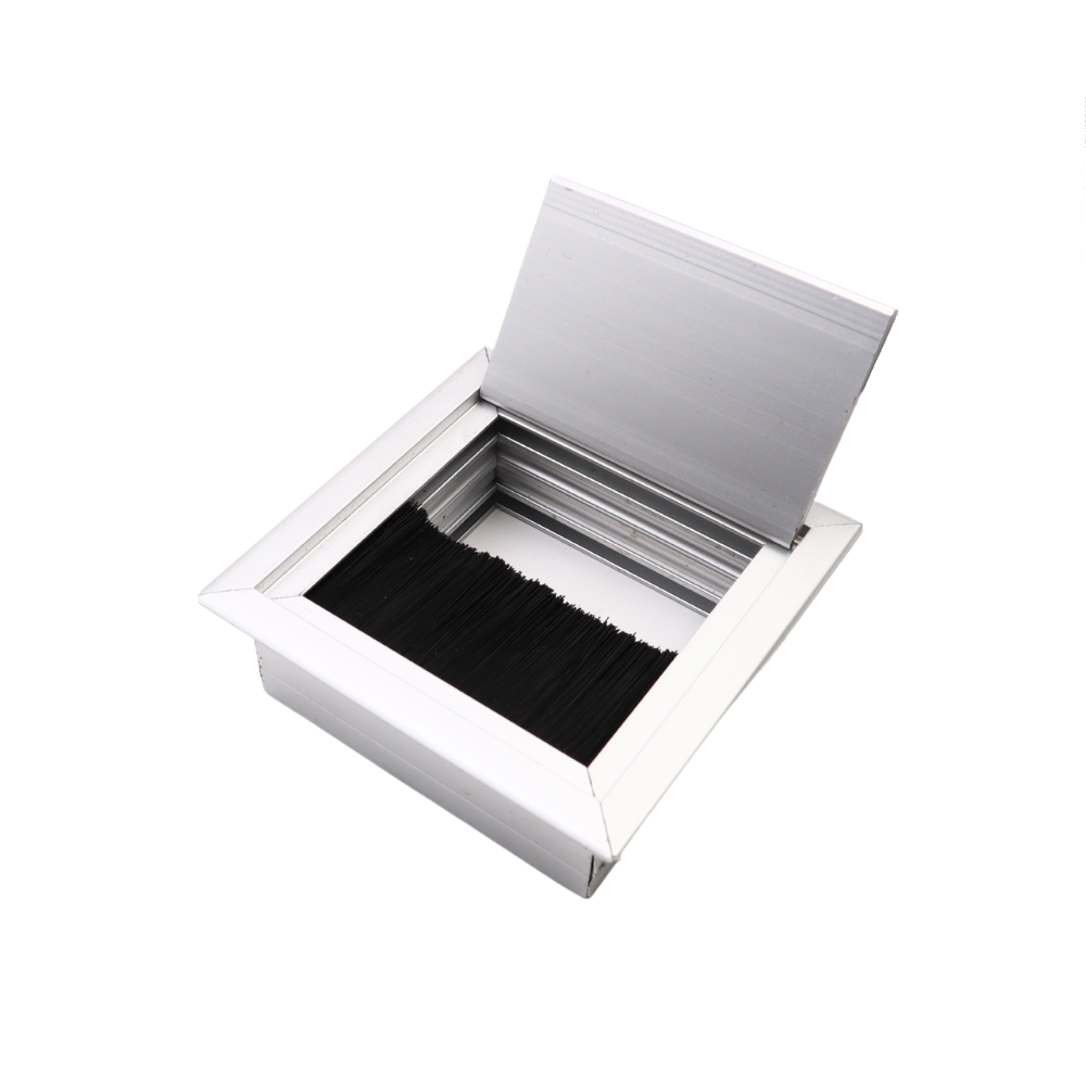 Passacavo quadrato in alluminio per scrivania 80x80mm - Argento