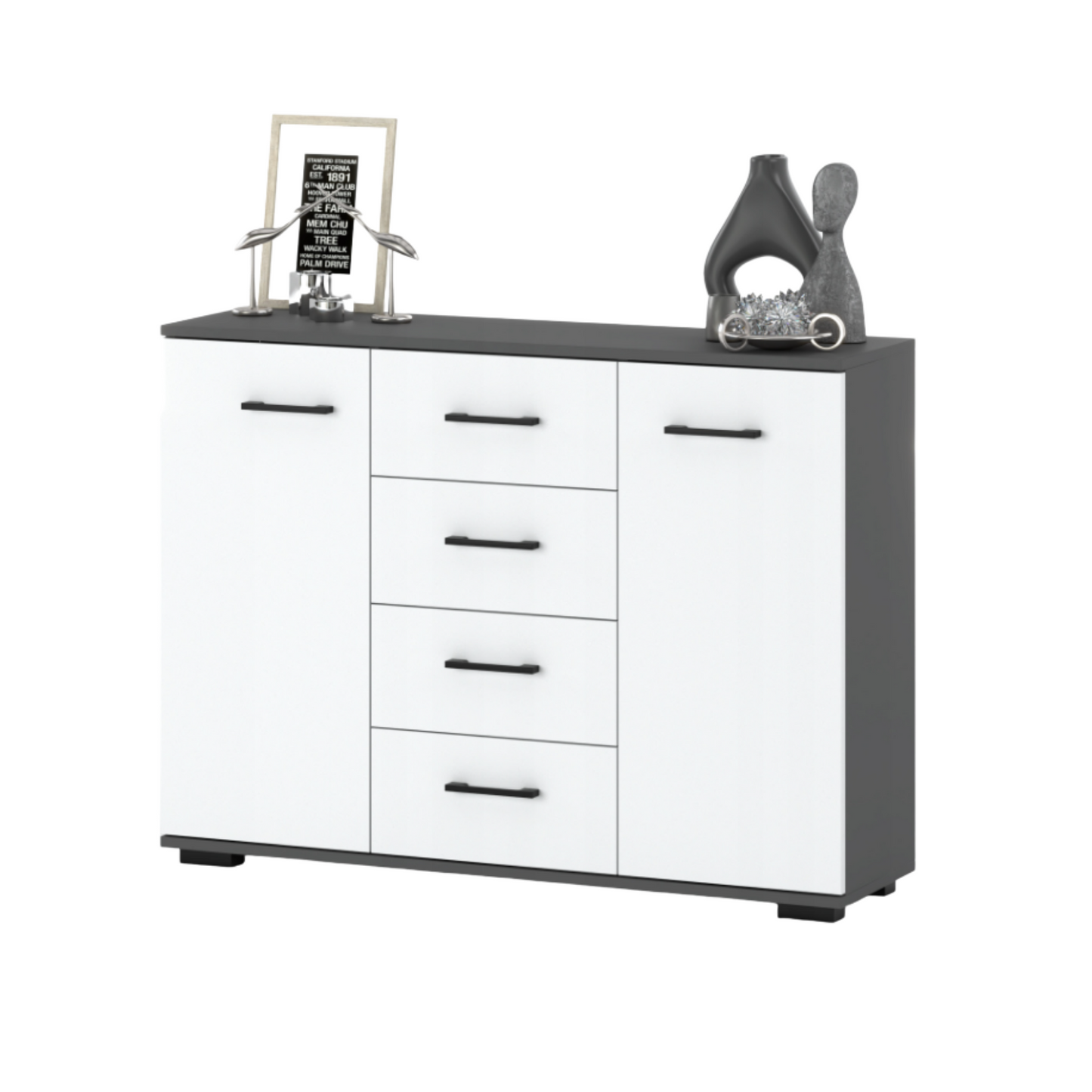 MARK - Cassettiera con 4 cassetti e 2 ante - Credenza per camera da letto - Antracite / Bianco opaco