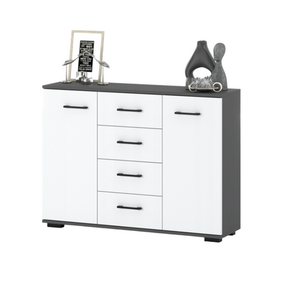 MARK - Cassettiera con 4 cassetti e 2 ante - Credenza per camera da letto - Antracite / Bianco opaco