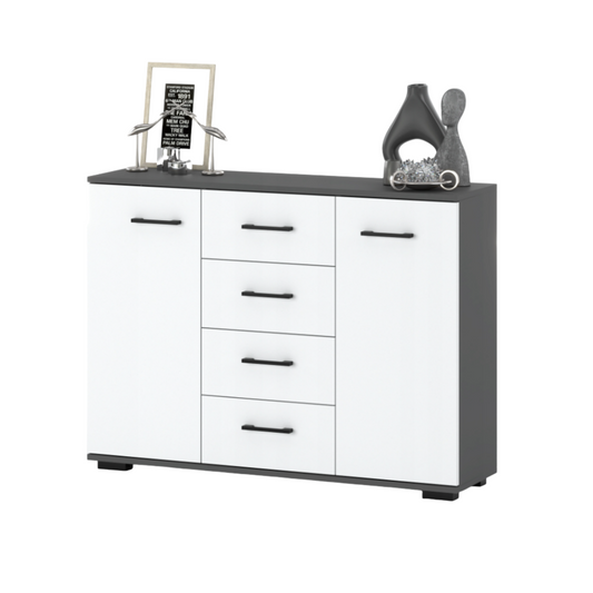 MARK - Cassettiera con 4 cassetti e 2 ante - Credenza per camera da letto - Antracite / Bianco opaco
