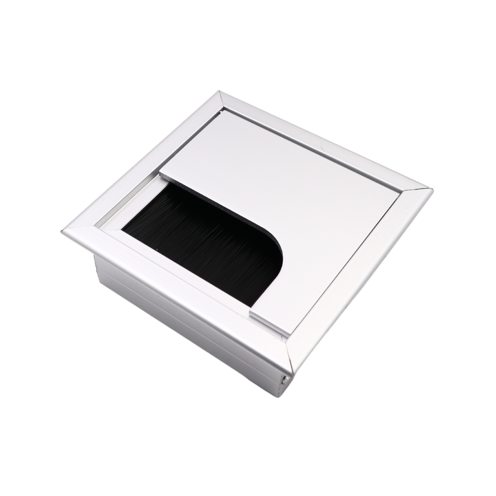 Passacavo quadrato in alluminio per scrivania 80x80mm - Argento "Wave"