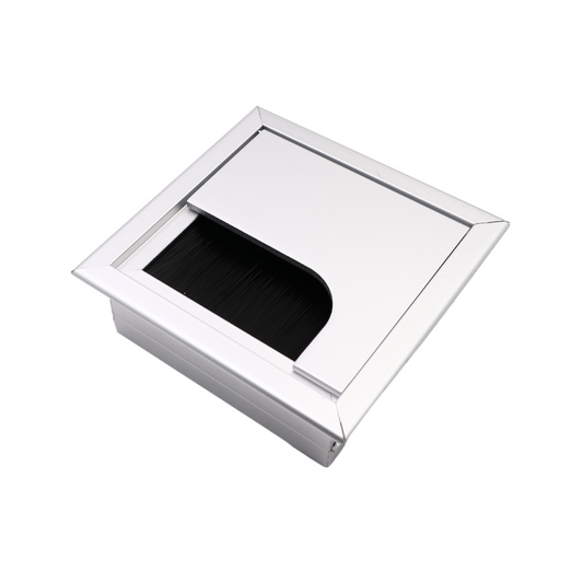 Passacavo quadrato in alluminio per scrivania 80x80mm - Argento "Wave"