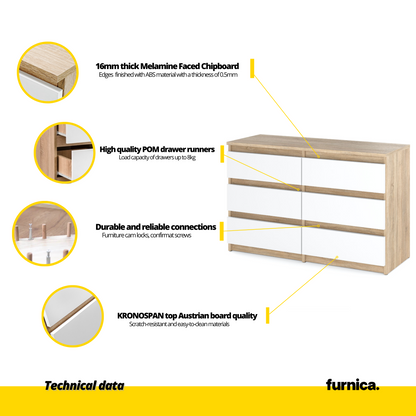 GABRIEL - Cassettiera a 6 cassetti - Credenza per camera da letto - Calcestruzzo / Bianco opaco