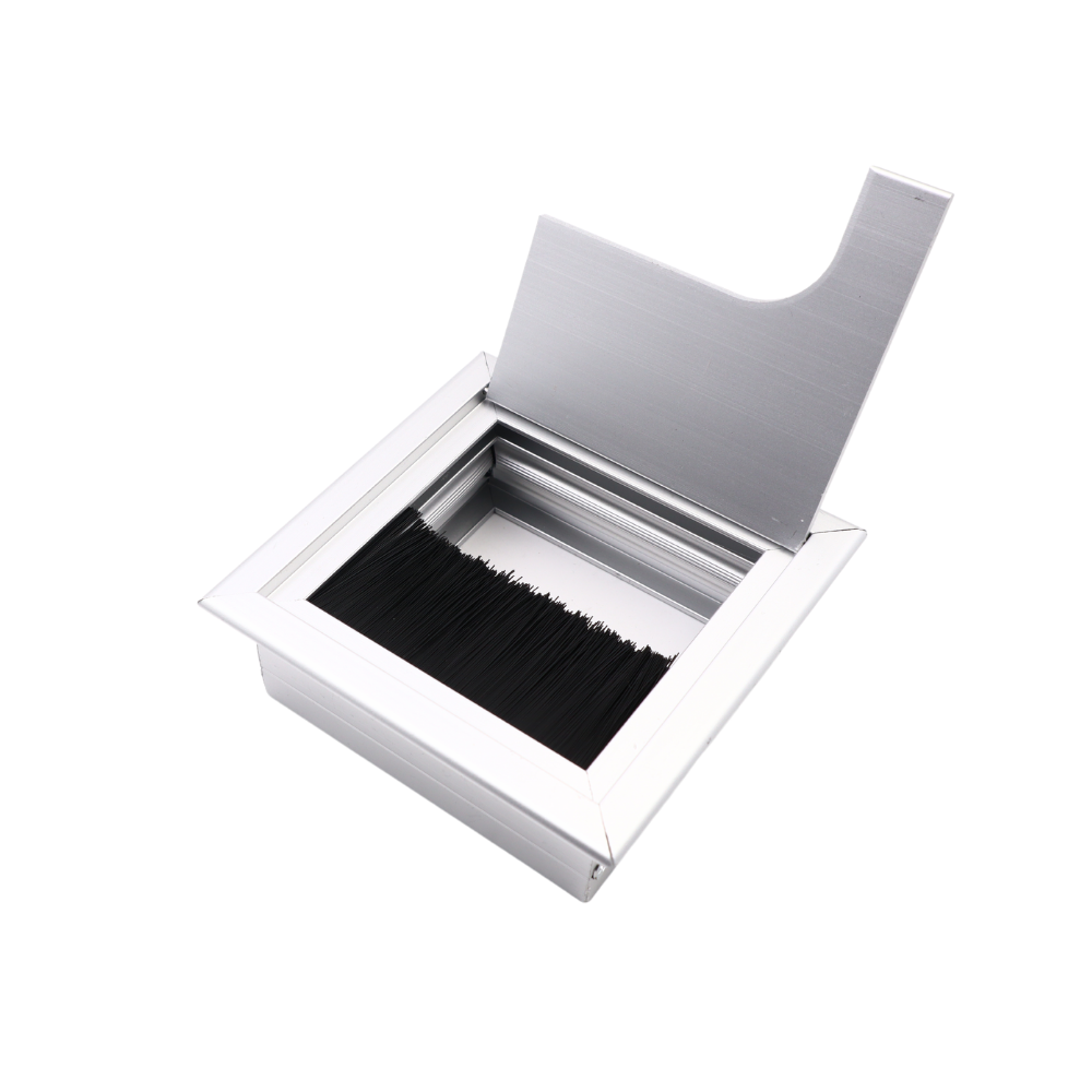 Passacavo quadrato in alluminio per scrivania 80x80mm - Argento "Wave"