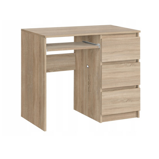 BRUNO - Scrivania per computer con 3 cassetti e vassoio per tastiera H76cm L90cm P50cm Destra - Rovere Sonoma