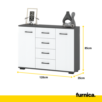 MARK - Cassettiera con 4 cassetti e 2 ante - Credenza per camera da letto - Antracite / Bianco opaco