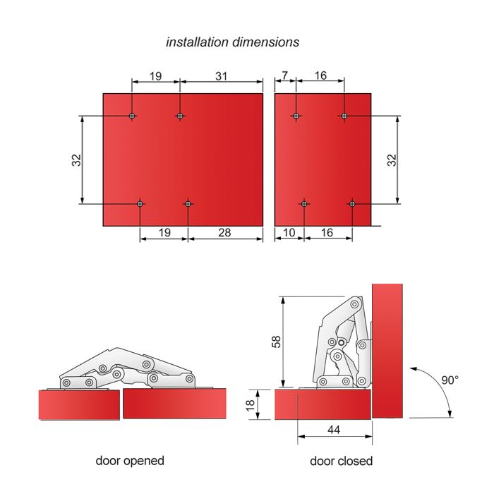 90º Cerniera per mobili - tipo RANA Furnica 