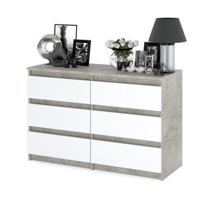 GABRIEL - Cassettiera a 6 cassetti - Credenza per camera da letto - Calcestruzzo / Bianco opaco
