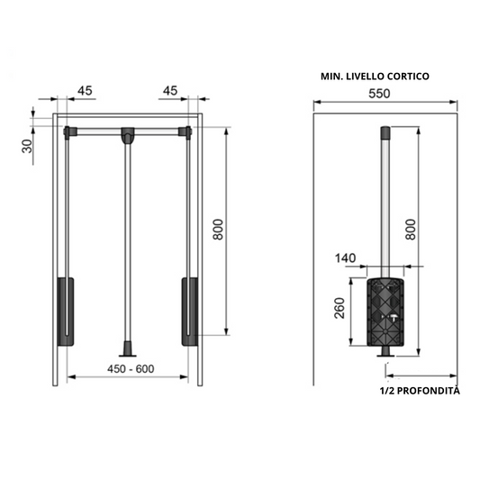 Appendiabiti saliscendi per armadio 450-600mm - Cromo/Bianco