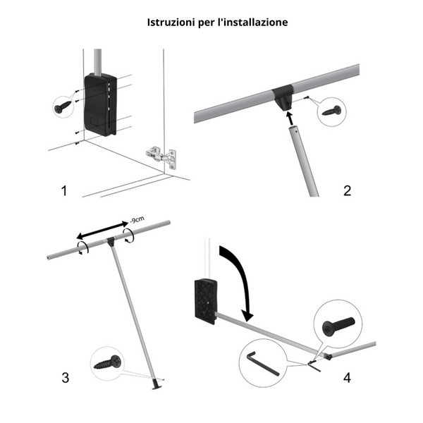 Appendiabiti saliscendi per armadio 600-830mm - Cromo/Bianco - Furnica