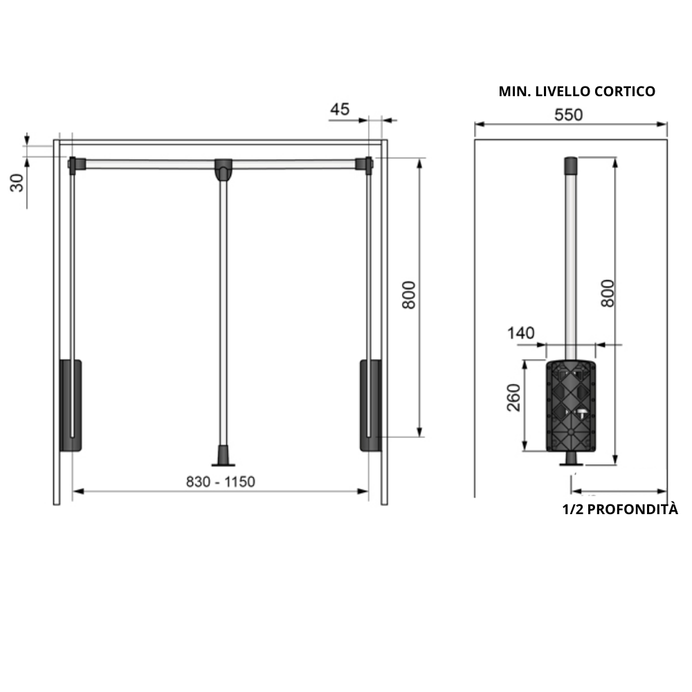 Appendiabiti saliscendi per armadio 830-1150mm - Cromo/Bianco