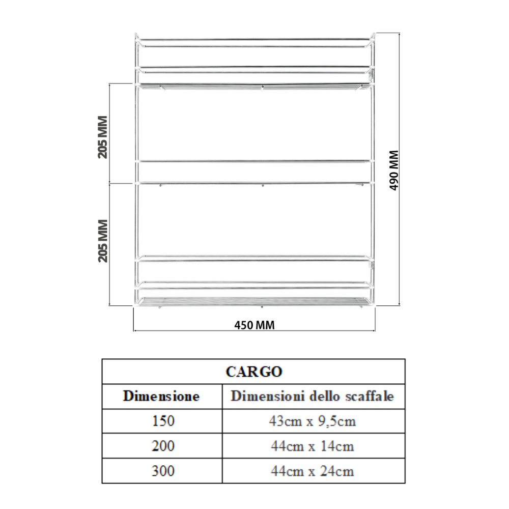 Cestello estraibilie per cucina 20cm - 3 ripiani - Cromo