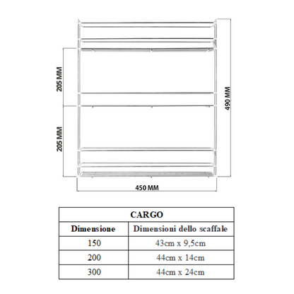 Cestello estraibilie per cucina 20cm - 3 ripiani - Cromo